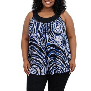 Double Take Plus Size 1X Sleeveless Top Black Blue Swirl Print Boho Chic Blouse